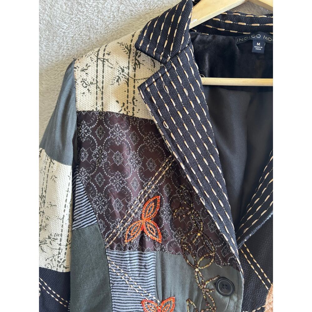 Indigo Moon Patchwork Mixed Media Blazer Size M H… - image 10